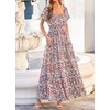 image:imageBTFBM Summer Dress for Women 2026 Spring Floral Short Sleeve Casual Flowy ALine Smocked Tiered Maxi Dresses PocketsFloral Beige Multicolor