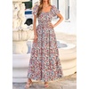 image:imageBTFBM Summer Dress for Women 2026 Spring Floral Short Sleeve Casual Flowy ALine Smocked Tiered Maxi Dresses PocketsFloral Beige Multicolor