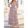image:imageBTFBM Summer Dress for Women 2026 Spring Floral Short Sleeve Casual Flowy ALine Smocked Tiered Maxi Dresses PocketsFloral Beige Multicolor