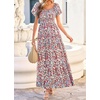 image:imageBTFBM Summer Dress for Women 2026 Spring Floral Short Sleeve Casual Flowy ALine Smocked Tiered Maxi Dresses PocketsFloral Beige Multicolor