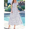 image:imageBTFBM Summer Dress for Women 2026 Spring Floral Short Sleeve Casual Flowy ALine Smocked Tiered Maxi Dresses PocketsFloral White Blue