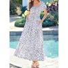 image:imageBTFBM Summer Dress for Women 2026 Spring Floral Short Sleeve Casual Flowy ALine Smocked Tiered Maxi Dresses PocketsFloral White Blue