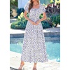 image:imageBTFBM Summer Dress for Women 2026 Spring Floral Short Sleeve Casual Flowy ALine Smocked Tiered Maxi Dresses PocketsFloral White Blue