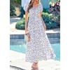 image:imageBTFBM Summer Dress for Women 2026 Spring Floral Short Sleeve Casual Flowy ALine Smocked Tiered Maxi Dresses PocketsFloral White Blue