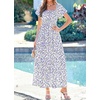 image:imageBTFBM Summer Dress for Women 2026 Spring Floral Short Sleeve Casual Flowy ALine Smocked Tiered Maxi Dresses PocketsFloral White Blue