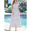 image:imageBTFBM Summer Dress for Women 2026 Spring Floral Short Sleeve Casual Flowy ALine Smocked Tiered Maxi Dresses PocketsFloral White Blue