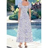 image:imageBTFBM Summer Dress for Women 2026 Spring Floral Short Sleeve Casual Flowy ALine Smocked Tiered Maxi Dresses PocketsFloral White Blue
