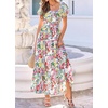 image:imageBTFBM Summer Dress for Women 2026 Spring Floral Short Sleeve Casual Flowy ALine Smocked Tiered Maxi Dresses PocketsFloral White Multicolor