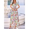 image:imageBTFBM Summer Dress for Women 2026 Spring Floral Short Sleeve Casual Flowy ALine Smocked Tiered Maxi Dresses PocketsFloral White Multicolor