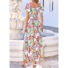 image:imageBTFBM Summer Dress for Women 2026 Spring Floral Short Sleeve Casual Flowy ALine Smocked Tiered Maxi Dresses PocketsFloral White Multicolor