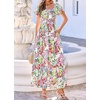 image:imageBTFBM Summer Dress for Women 2026 Spring Floral Short Sleeve Casual Flowy ALine Smocked Tiered Maxi Dresses PocketsFloral White Multicolor