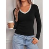 image:imageBTFBM V Neck Fall Long Sleeve Shirts for Women  Stretchy Slim Fit Basic Tees Color Block Going Out Tops Y2K Workout Vacation Outfits Underscrubs Winter Layering 2026Black