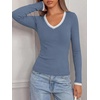 image:imageBTFBM V Neck Fall Long Sleeve Shirts for Women  Stretchy Slim Fit Basic Tees Color Block Going Out Tops Y2K Workout Vacation Outfits Underscrubs Winter Layering 2026Grey Blue