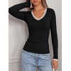 image:imageBTFBM V Neck Fall Long Sleeve Shirts for Women  Stretchy Slim Fit Basic Tees Color Block Going Out Tops Y2K Workout Vacation Outfits Underscrubs Winter Layering 2026Black
