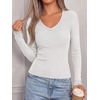 image:imageBTFBM V Neck Fall Long Sleeve Shirts for Women  Stretchy Slim Fit Basic Tees Color Block Going Out Tops Y2K Workout Vacation Outfits Underscrubs Winter Layering 2026White