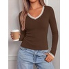 image:imageBTFBM V Neck Fall Long Sleeve Shirts for Women  Stretchy Slim Fit Basic Tees Color Block Going Out Tops Y2K Workout Vacation Outfits Underscrubs Winter Layering 2026Coffee
