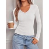image:imageBTFBM V Neck Fall Long Sleeve Shirts for Women  Stretchy Slim Fit Basic Tees Color Block Going Out Tops Y2K Workout Vacation Outfits Underscrubs Winter Layering 2026White
