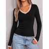 image:imageBTFBM V Neck Fall Long Sleeve Shirts for Women  Stretchy Slim Fit Basic Tees Color Block Going Out Tops Y2K Workout Vacation Outfits Underscrubs Winter Layering 2026Black