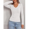 image:imageBTFBM V Neck Fall Long Sleeve Shirts for Women  Stretchy Slim Fit Basic Tees Color Block Going Out Tops Y2K Workout Vacation Outfits Underscrubs Winter Layering 2026White