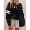 image:imageBTFBM Varsity Striped Sweatshirt Womens Long Sleeve Tops  Casual Oversized Crewneck Drop Shoulder Fleece Lined Knit SweatshirtsRetro SportyWorkSchoolHoliday2026 Fall WinterBlack