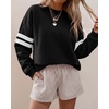 image:imageBTFBM Varsity Striped Sweatshirt Womens Long Sleeve Tops  Casual Oversized Crewneck Drop Shoulder Fleece Lined Knit SweatshirtsRetro SportyWorkSchoolHoliday2026 Fall WinterBlack