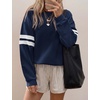image:imageBTFBM Varsity Striped Sweatshirt Womens Long Sleeve Tops  Casual Oversized Crewneck Drop Shoulder Fleece Lined Knit SweatshirtsRetro SportyWorkSchoolHoliday2026 Fall WinterNavy Blue