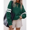 image:imageBTFBM Varsity Striped Sweatshirt Womens Long Sleeve Tops  Casual Oversized Crewneck Drop Shoulder Fleece Lined Knit SweatshirtsRetro SportyWorkSchoolHoliday2026 Fall WinterGreen