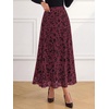 image:imageBTFBM Womens Floral Mesh Maxi Skirts Long Tulle Skirt  Flowy A Line High Waist SkirtsVelvetLike FlowersFlocked MeshDoubleLayered SkirtGoing Out OutfitsEarly Fall FashionBurgundy
