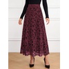 image:imageBTFBM Womens Floral Mesh Maxi Skirts Long Tulle Skirt  Flowy A Line High Waist SkirtsVelvetLike FlowersFlocked MeshDoubleLayered SkirtGoing Out OutfitsEarly Fall FashionBurgundy