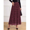 image:imageBTFBM Womens Floral Mesh Maxi Skirts Long Tulle Skirt  Flowy A Line High Waist SkirtsVelvetLike FlowersFlocked MeshDoubleLayered SkirtGoing Out OutfitsEarly Fall FashionBurgundy