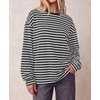 image:imageBTFBM Womens Long Sleeve Tops 2026 Fall Fashion  Lightweight Crew Neck Oversized Striped Shirt Women Y2k Clothes Vacation Travel Outfits Going Out Top Winter LayeringWhite Black