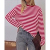 image:imageBTFBM Womens Long Sleeve Tops 2026 Fall Fashion  Lightweight Crew Neck Oversized Striped Shirt Women Y2k Clothes Vacation Travel Outfits Going Out Top Winter LayeringRed White