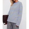 image:imageBTFBM Womens Long Sleeve Tops 2026 Fall Fashion  Lightweight Crew Neck Oversized Striped Shirt Women Y2k Clothes Vacation Travel Outfits Going Out Top Winter LayeringLight Blue Apricot
