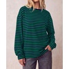 image:imageBTFBM Womens Long Sleeve Tops 2026 Fall Fashion  Lightweight Crew Neck Oversized Striped Shirt Women Y2k Clothes Vacation Travel Outfits Going Out Top Winter LayeringNavy Dark Green
