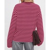 image:imageBTFBM Womens Long Sleeve Tops 2026 Fall Fashion  Lightweight Crew Neck Oversized Striped Shirt Women Y2k Clothes Vacation Travel Outfits Going Out Top Winter LayeringPink Burgundy