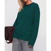 image:imageBTFBM Womens Long Sleeve Tops 2026 Fall Fashion  Lightweight Crew Neck Oversized Striped Shirt Women Y2k Clothes Vacation Travel Outfits Going Out Top Winter LayeringNavy Dark Green