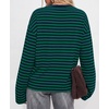 image:imageBTFBM Womens Long Sleeve Tops 2026 Fall Fashion  Lightweight Crew Neck Oversized Striped Shirt Women Y2k Clothes Vacation Travel Outfits Going Out Top Winter LayeringNavy Dark Green