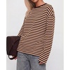 image:imageBTFBM Womens Long Sleeve Tops 2026 Fall Fashion  Lightweight Crew Neck Oversized Striped Shirt Women Y2k Clothes Vacation Travel Outfits Going Out Top Winter LayeringBrown Apricot
