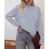 image:imageBTFBM Womens Long Sleeve Tops 2026 Fall Fashion  Lightweight Crew Neck Oversized Striped Shirt Women Y2k Clothes Vacation Travel Outfits Going Out Top Winter LayeringLight Blue Apricot