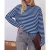 image:imageBTFBM Womens Long Sleeve Tops 2026 Fall Fashion  Lightweight Crew Neck Oversized Striped Shirt Women Y2k Clothes Vacation Travel Outfits Going Out Top Winter LayeringLight Blue Navy