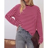 image:imageBTFBM Womens Long Sleeve Tops 2026 Fall Fashion  Lightweight Crew Neck Oversized Striped Shirt Women Y2k Clothes Vacation Travel Outfits Going Out Top Winter LayeringPink Burgundy