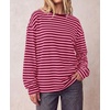 image:imageBTFBM Womens Long Sleeve Tops 2026 Fall Fashion  Lightweight Crew Neck Oversized Striped Shirt Women Y2k Clothes Vacation Travel Outfits Going Out Top Winter LayeringPink Burgundy