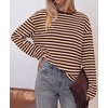 image:imageBTFBM Womens Long Sleeve Tops 2026 Fall Fashion  Lightweight Crew Neck Oversized Striped Shirt Women Y2k Clothes Vacation Travel Outfits Going Out Top Winter LayeringBrown Apricot