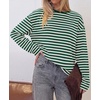 image:imageBTFBM Womens Long Sleeve Tops 2026 Fall Fashion  Lightweight Crew Neck Oversized Striped Shirt Women Y2k Clothes Vacation Travel Outfits Going Out Top Winter LayeringGreen White