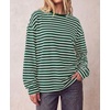image:imageBTFBM Womens Long Sleeve Tops 2026 Fall Fashion  Lightweight Crew Neck Oversized Striped Shirt Women Y2k Clothes Vacation Travel Outfits Going Out Top Winter LayeringGreen White