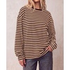 image:imageBTFBM Womens Long Sleeve Tops 2026 Fall Fashion  Lightweight Crew Neck Oversized Striped Shirt Women Y2k Clothes Vacation Travel Outfits Going Out Top Winter LayeringBrown Apricot