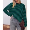image:imageBTFBM Womens Long Sleeve Tops 2026 Fall Fashion  Lightweight Crew Neck Oversized Striped Shirt Women Y2k Clothes Vacation Travel Outfits Going Out Top Winter LayeringNavy Dark Green