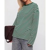 image:imageBTFBM Womens Long Sleeve Tops 2026 Fall Fashion  Lightweight Crew Neck Oversized Striped Shirt Women Y2k Clothes Vacation Travel Outfits Going Out Top Winter LayeringGreen White