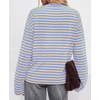 image:imageBTFBM Womens Long Sleeve Tops 2026 Fall Fashion  Lightweight Crew Neck Oversized Striped Shirt Women Y2k Clothes Vacation Travel Outfits Going Out Top Winter LayeringLight Blue Apricot