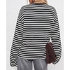image:imageBTFBM Womens Long Sleeve Tops 2026 Fall Fashion  Lightweight Crew Neck Oversized Striped Shirt Women Y2k Clothes Vacation Travel Outfits Going Out Top Winter LayeringWhite Black